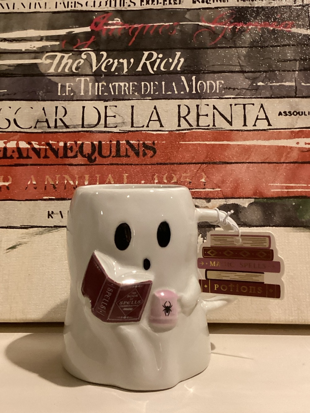 Sunday Morning Ceramics Ghost with Book Halloween Mug 👻